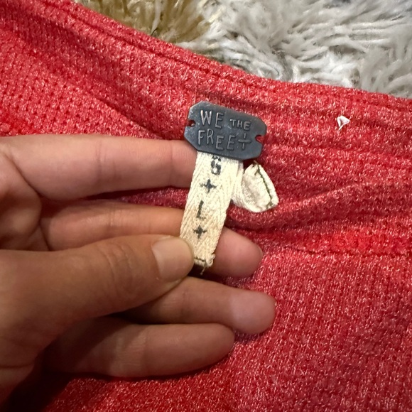 Free People Red Thermal Top with Paisley Sleeves - Picture 6 of 7